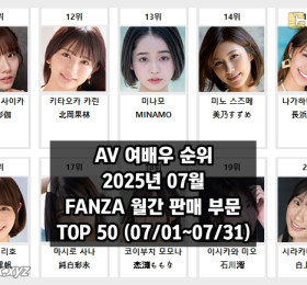 2025년 07월 AV 여배우 순위 TOP 50 - FANZA 월간 판매 부문