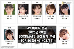 2025년 8월 AV 여배우 순위 TOP 50 - BOOKMATE 월간 판매 부문