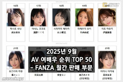 2025년 9월 AV 여배우 순위 TOP 50 - FANZA 월간 판매 부문