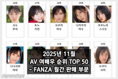 2025년 11월 AV 여배우 순위 TOP 50 - FANZA 월간 판매 부문