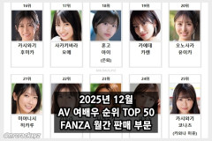 2025년 12월 AV 여배우 순위 TOP 50 - FANZA 월간 판매 부문